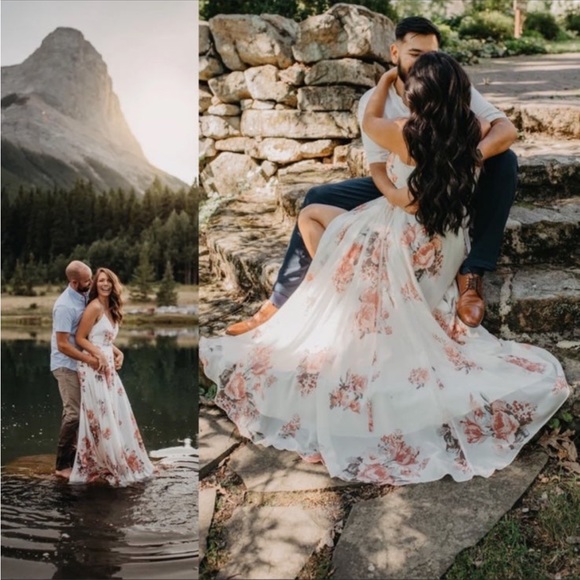 Elegant Cream and Blush Floral Wrap Maxi Dress 🌿 - Picture 7 of 12